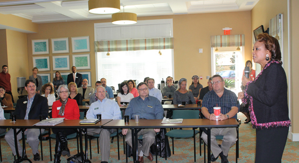 Jennifer speaks with business leaders in Clay County to encourage business development