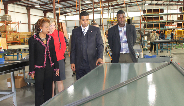 Jennifer tours AET Solar in Green Cove Springs, FL where she secured funding for access road way for this company to expand